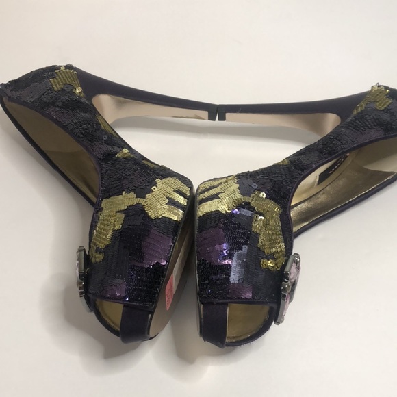 Nina New York multi colored purple sequin open toe heels size 10m - Picture 7 of 10